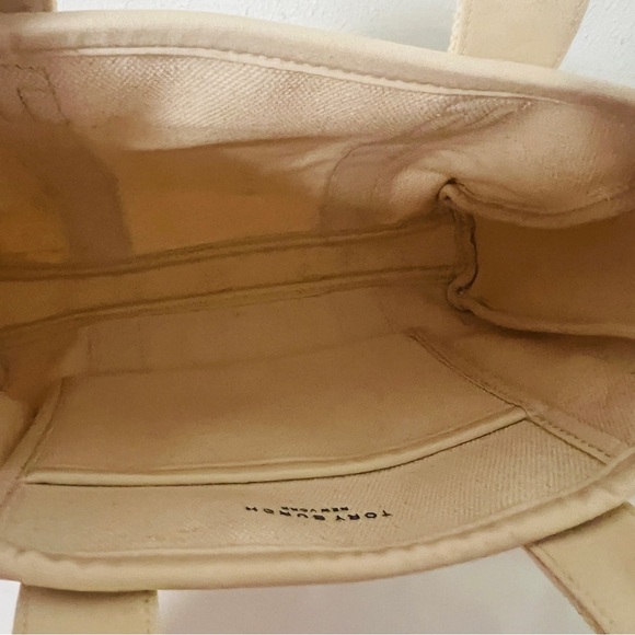 Tory Burch Mini Mercer Canvas Tote Cream with Black Leather on Handles NWOT - Picture 7 of 10